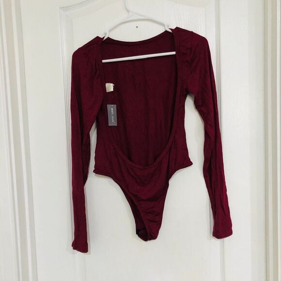 Wet Seal Bodysuit Women's Savage‎ Open Back Thong Burgundy Size XL NWT - Picture 4 of 6